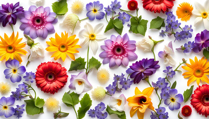 Cinema screenshot image of group of fresh pansy gerbera carnation poppy sunflower periwinkle and lavender flowers