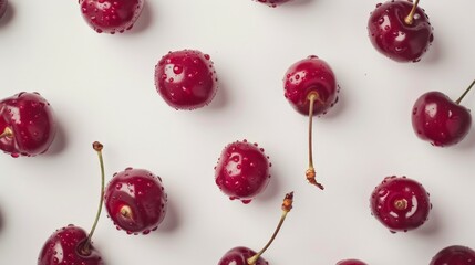 Close-up of cherries on white surface