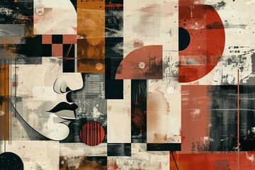 Retro-inspired abstract collage wallpaper, trendy modern art composition, digital illustration