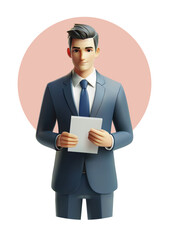 Character business man with tablet , business man 3D character , Vector illustration .