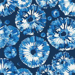 Seamless Repeat Shibori Indigo TieDye Hippie Batik Pattern Navy Indigo Ink Geometric Circles Stripes Dots Diamonds Flowers Exotic