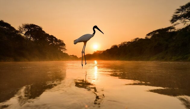 P&Aacute;SSARO TUIUIU EM RIO,! AVE S&Iacute;MBOLO DO PANTANAL BRASILEIRO TAMB&Eacute;M CONHECIDO COMO JABURU