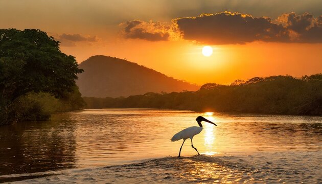 P&Aacute;SSARO TUIUIU EM RIO,! AVE S&Iacute;MBOLO DO PANTANAL BRASILEIRO TAMB&Eacute;M CONHECIDO COMO JABURU