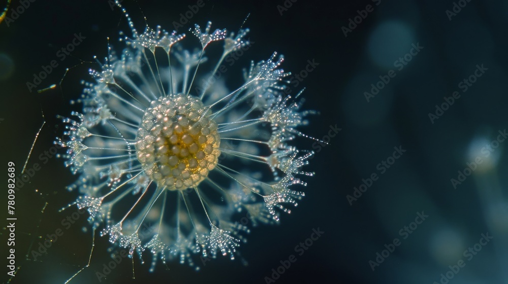 Aufkleber a microscopic view of a single fungal spore its spherical shape adorned with numerous small hairlike