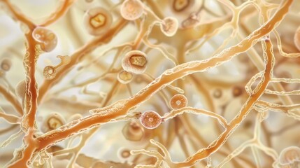 A microscopic image of a mycorrhizal association where plant roots and fungus form a symbiotic relationship for nutrient absorption. - obrazy, fototapety, plakaty