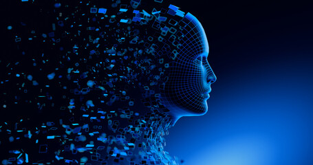 Digital Transformation: AI Artificial Intelligence in Human Face Head - 780982671