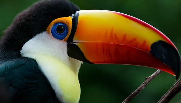 TUCANO POUSADO EM UM GALHO EM MEIO A FLORESTA TROPICAL