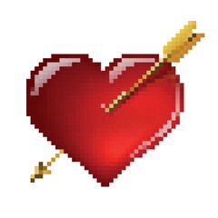 Red heart with arrow from vector pixel