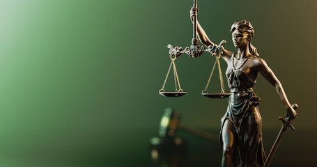 Legal Concept: Themis is the goddess of justice and the judge's gavel hammer as a symbol of law and order - 780983416