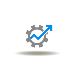 Vector illustration of gear growth chart. Icon of sales performance. Symbol of growth.