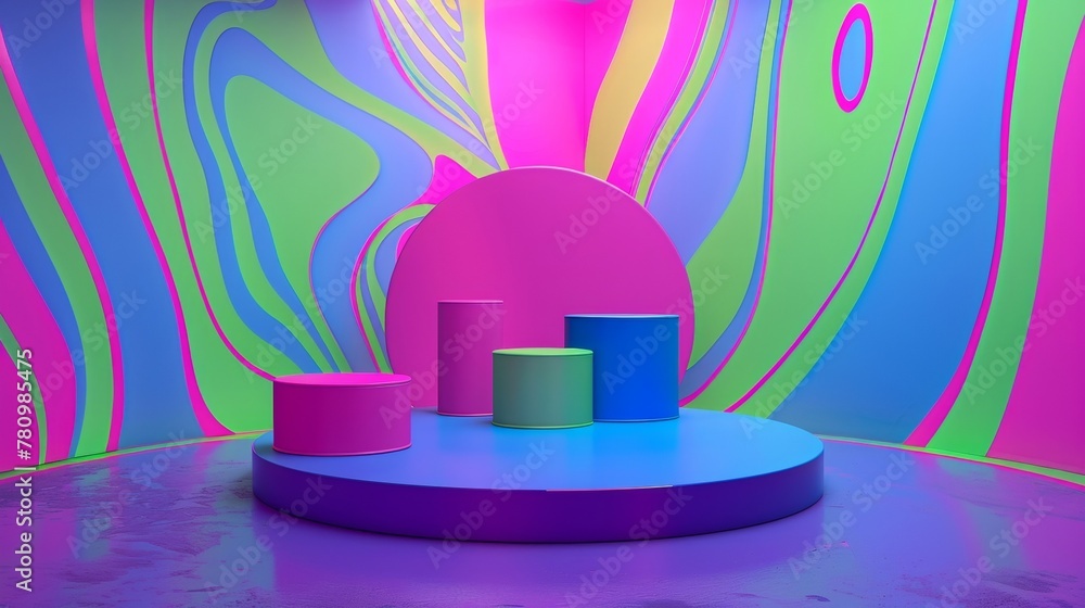 Poster walk into a world of technoinsanity with this psychedelic explosion podium. imaginative swirls of ne