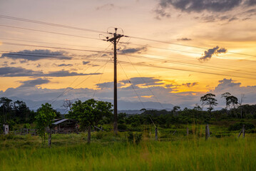 Obraz premium countryside landscape with rustic wiring