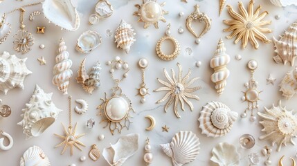 Elegant Assortment of Jewelry and Shells on White