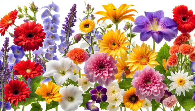 Cinema screenshot image view of fresh pansy gerbera carnation poppy sunflower periwinkle and lavender flowers