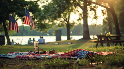 Holiday Picnic, Celebrating in the Park. Relaxing National Holiday, Picnic Spread in the Park,...