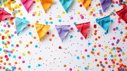 White background with decorative colorful party pennants for birthday celebrations, festivals, and fair decorations. - obrazy, fototapety, plakaty