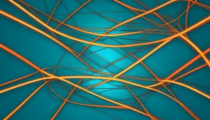 Bright teal or blue reflective lines background with orange light - digital art - abstract 3D rendering