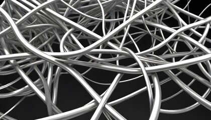 An abstract 3d rendering of tangled metal splines
