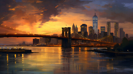 Fototapeta na wymiar digital sunset dusk city scene graphic poster web page PPT background