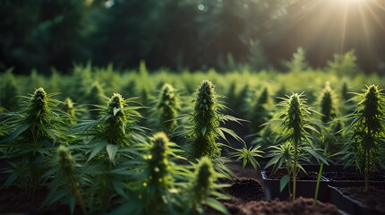 Growing plants of marijuana outdoors
