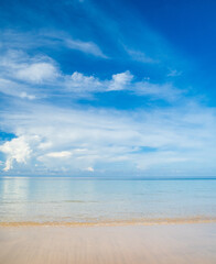 Plakat Landscape beautiful summer vertical horizon look view tropical shore open sea beach cloud clean blue sky background calm nature ocean wave water nobody travel at Koh Muk Trang Thailand sun day time