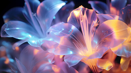 Digital technology glass crystal flowers fantasy scene abstract graphic poster web page PPT background