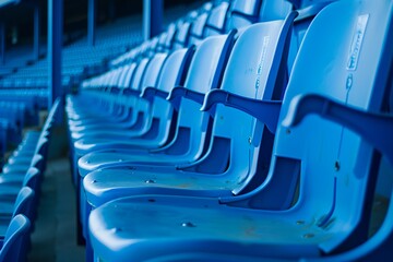 Blue seats on tribune - obrazy, fototapety, plakaty