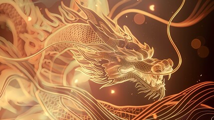 Traditional golden lines chinese dragon illustration poster background
