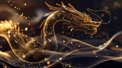 Traditional golden lines chinese dragon illustration poster background - obrazy, fototapety, plakaty