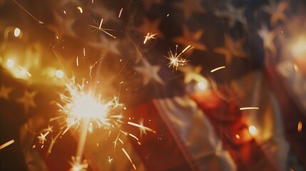 Generative AI : fourth of july concept with sparkler and usa flag