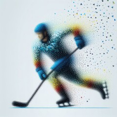 Hockey player in colorful triangles illustration with Generative AI.