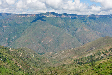 Mountain landscape, valley covered by vegetation in the Santander area of the Colombian Andes.