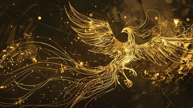 Traditional golden lines Phoenix illustration poster background