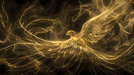 Traditional golden lines Phoenix illustration poster background