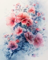 Transform the traditional watercolor painting into a captivating visual experience by exploring its delicate and translucent nature through a wormseye view Highlight 