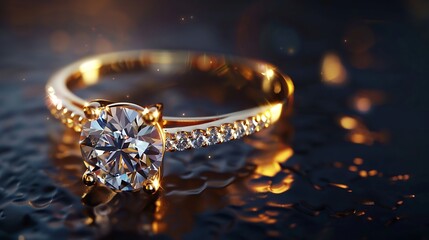 Generative AI : Design gold diamond ring isolated. Precious jewel