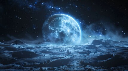 Naklejka na ściany i meble Views of Earth from the moon surface.