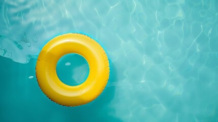 Generative AI : Yellow pool float, ring floating in a refreshing blue swimming pool
