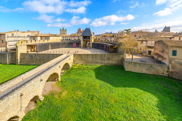 View of the inner La Cite' medieval district from the ramparts and watchtowers of the Château...