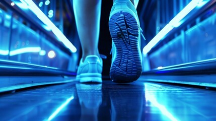 An image of a persons feet on a treadmill showcasing the constant movement and drive needed to excel in the fastpaced world of sales. .