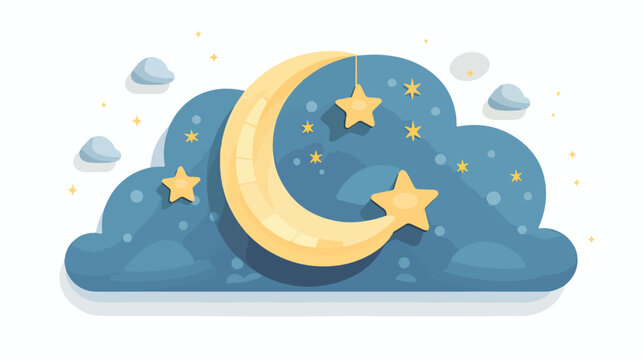 Cloud icon vector image with moon and stars with wh