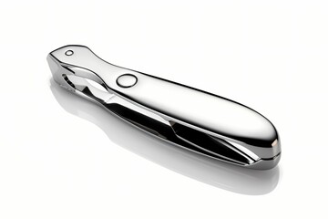 Gleaming silver pocket knife, a tool for untold adventures, isolated on white solid background - obrazy, fototapety, plakaty