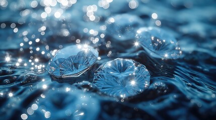 Brilliant Diamonds Resting on Serene Water Surface - obrazy, fototapety, plakaty