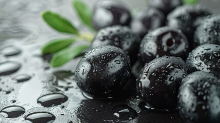 Close-up of black grapes with water droplets