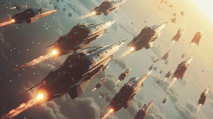 A fleet of spaceship fighter jets