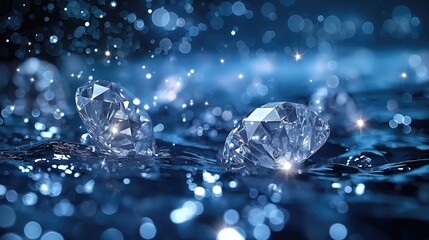 Sparkling Diamonds on a Glittering Blue Background