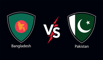 Bangladesh vs Pakistan international cricket flag badge design on Indian skyline background for the final World Cup. EPS Vector for sports match template or banner in vector illustration.