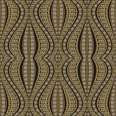 Beautiful gold chinese style waves curves seamless pattern. Vector ornamental borders meanders background. Modern patterned repeat backdrop. Trendy ornate decorative ornaments. Endless grunge texture - 780995603