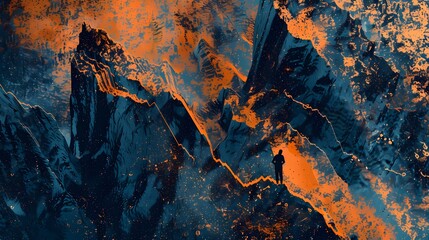 Digital orange blue character scene illustration poster web page PPT background