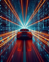 Develop a visually striking social media graphic representing the integration of technology in enhancing telekinetic abilities Incorporate dynamic leading lines to convey movement and innovation
